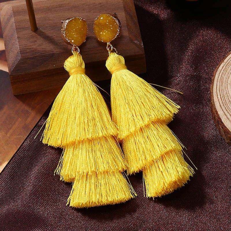 Silk Tassel Bohemian Layer Long Earrings