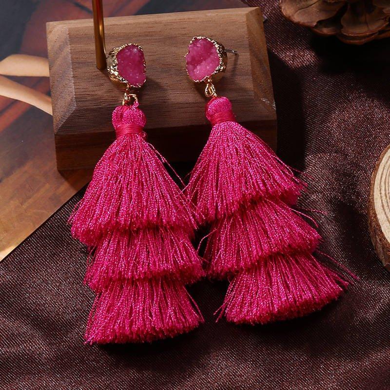 Silk Tassel Bohemian Layer Long Earrings