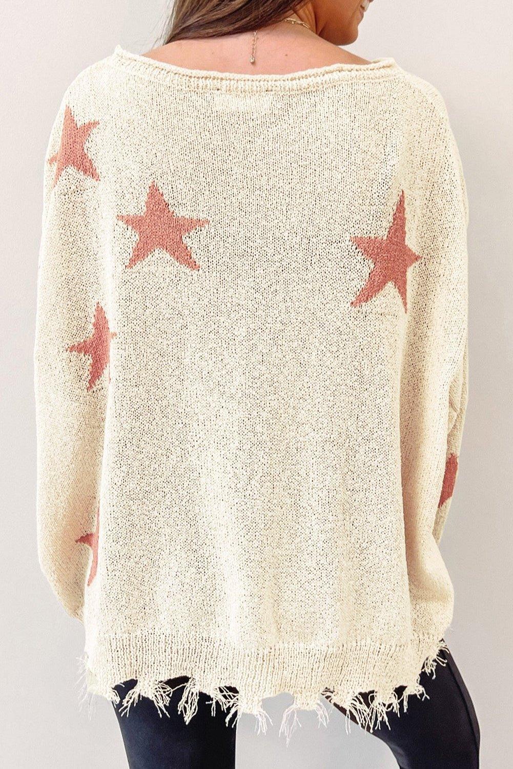 Starry Beige Distressed Sweater