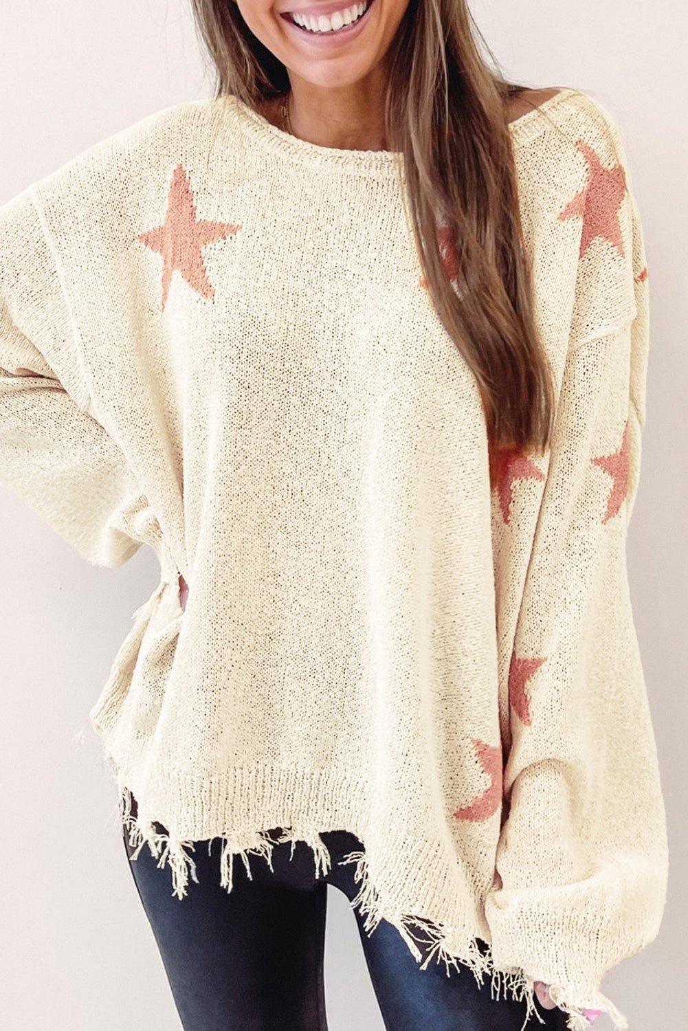 Starry Beige Distressed Sweater