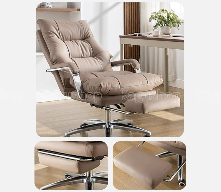 360°回転可能 静音キャスター付き リクライニング機能 本革 ワークチェア オフィスチェア デスクチェア チェア BGY-S044 kagushop