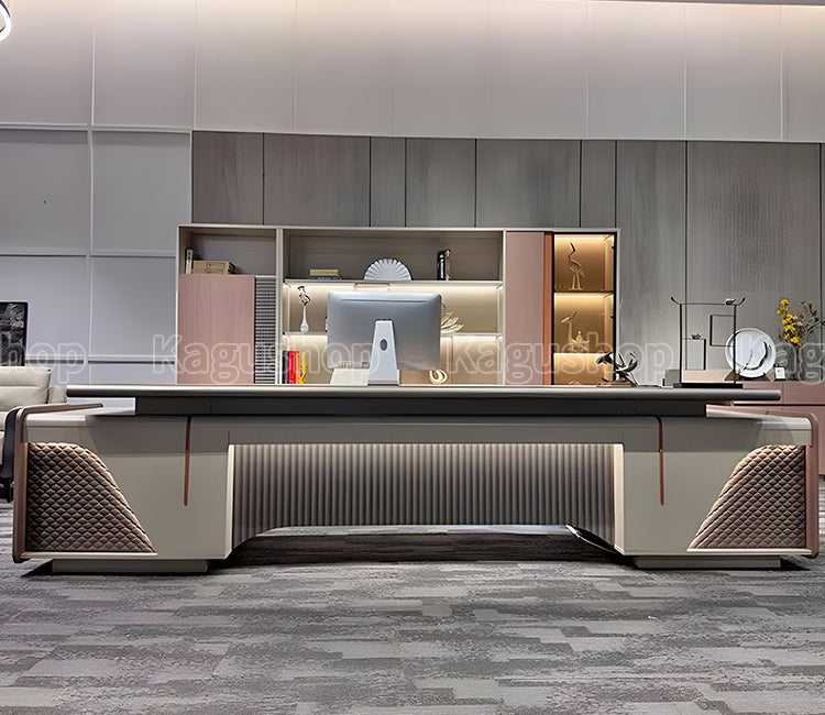 エグゼクティブデスク 役員デスク L字デスク メラミン化粧板 アルミ合金エッジバンド LED高級感 モダン 落ち着き 穏やか LBZ-S039 KAGUSHOP