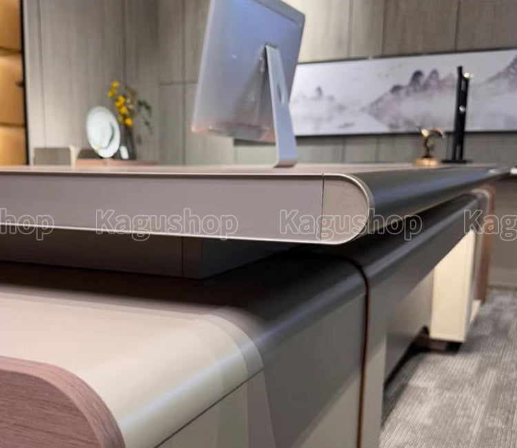 エグゼクティブデスク 役員デスク L字デスク メラミン化粧板 アルミ合金エッジバンド LED高級感 モダン 落ち着き 穏やか LBZ-S039 KAGUSHOP