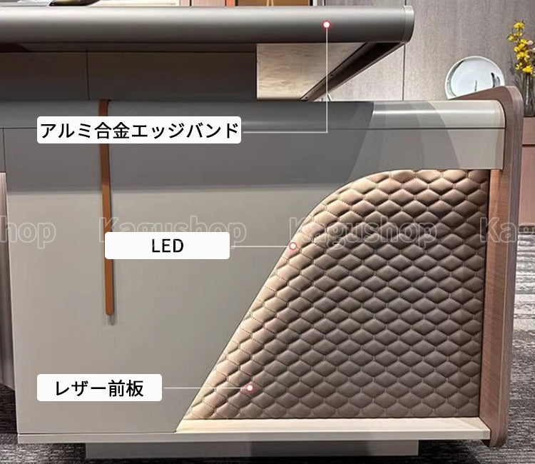 エグゼクティブデスク　役員デスク　L字デスク　メラミン化粧板　　アルミ合金エッジバンド　LED高級感　モダン　落ち着き　穏やか　LBZ-S039　KAGUSHOP