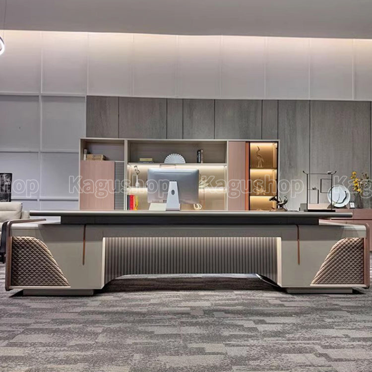 エグゼクティブデスク 役員デスク L字デスク メラミン化粧板 アルミ合金エッジバンド LED高級感 モダン 落ち着き 穏やか LBZ-S039 KAGUSHOP