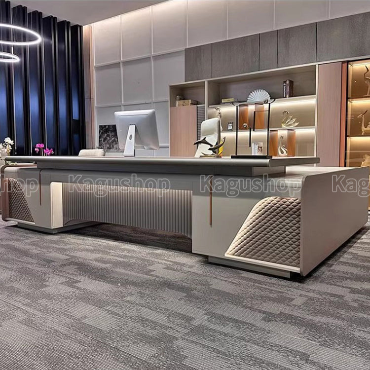 エグゼクティブデスク 役員デスク L字デスク メラミン化粧板 アルミ合金エッジバンド LED高級感 モダン 落ち着き 穏やか LBZ-S039 KAGUSHOP