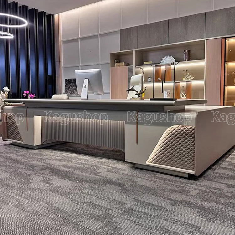 エグゼクティブデスク 役員デスク L字デスク メラミン化粧板 アルミ合金エッジバンド LED高級感 モダン 落ち着き 穏やか LBZ-S039 KAGUSHOP