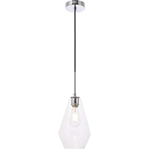 Living District Gene 1-Light Mid-Century Metal Pendant in Chrome and Clear