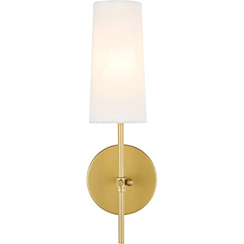 Living District Mel 1 Light Brass and White Shade Wall Sconce