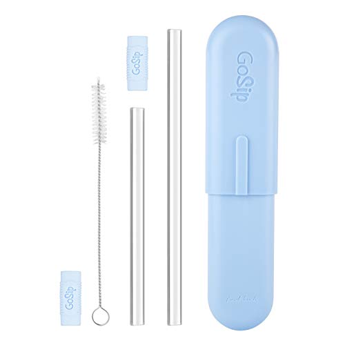 Final Touch GoSip 3-in-1 Reusable Glass Drinking Straws with Cleaning Brush and Go Sip Case (Blue) (RS101-5)