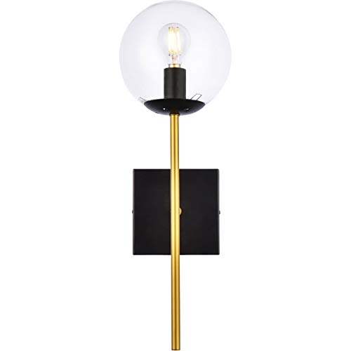 Living District Indoor Modern Home Decorative Bright Ceiling Neri 1 Light Black and Brass and Clear Glass Wall Sconce