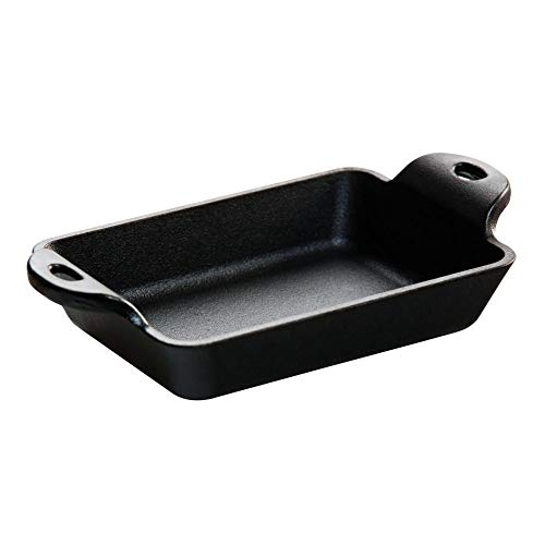 Lodge Heat Enhanced and Seasoned Cast Iron Rectangular Mini Server, 10-Ounce, Black