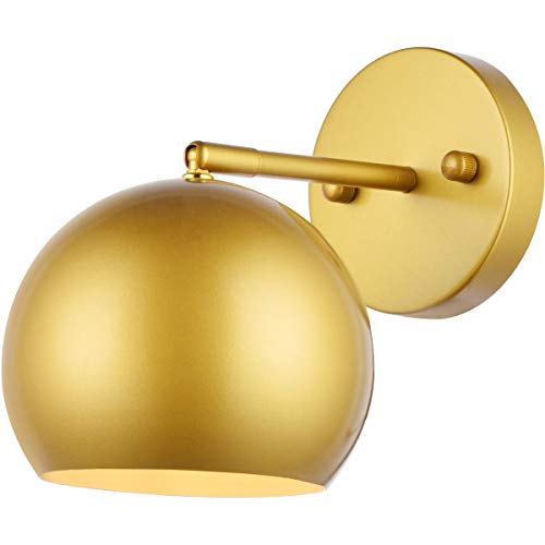 Living District Othello Midcentury Modern Globe Design 1 Light Brass Bathroom Wall Sconce with Round Metal Shade