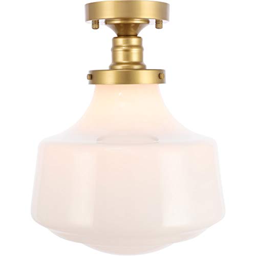 Living District Lyle 1-Light Metal & Fabric Flush Mount in Brass/Frosted White