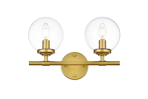Living District Ingrid 2 Light Brass and Clear Bath Sconce