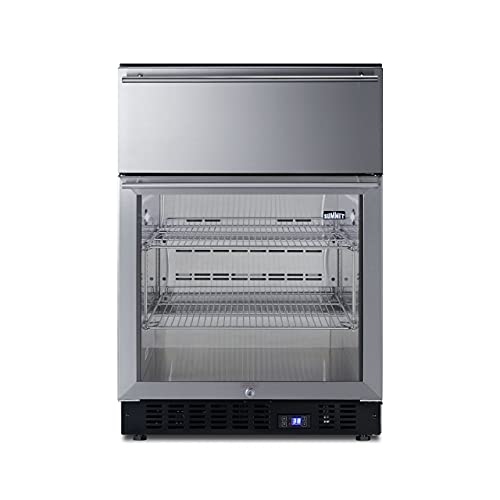 Commercial glass door refrigerator with top drawer