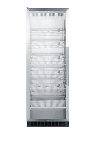 24 inches wide upright commercial beverage center with stainless steel interior and left door swing