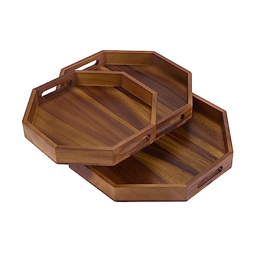 Set of 3 Octagon Serving Trays - Solid Bottom