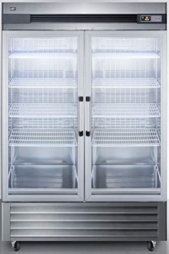 Commercially approved 46.6 cu.ft. reach-in two-door glass door refrigerator