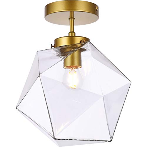 Living District Lawrence 1-Light Mid-Century Metal Flush Mount in Brass/Clear