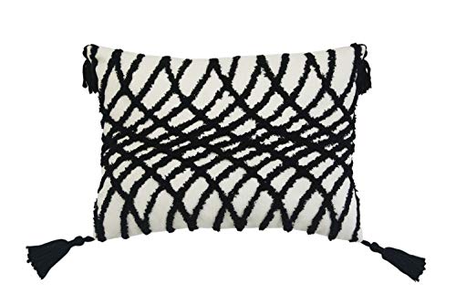 Lea Unlimited Optical Illusion White with Black Corded Embroidered Pillow Decorative Pillow