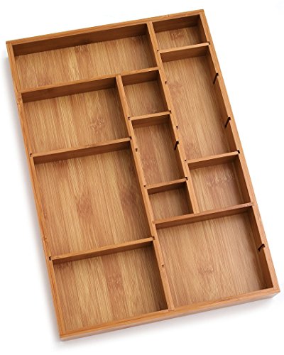 Lipper International 8397 Bamboo Wood Adjustable Drawer Organizer with 6 Removable Dividers, 12