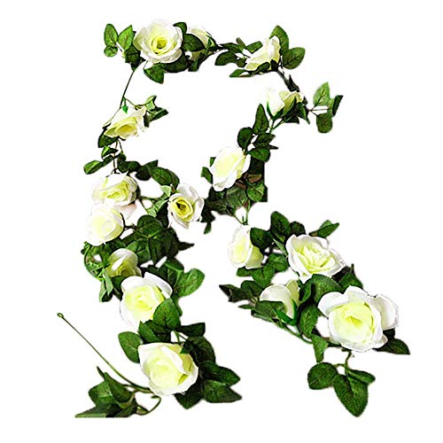 Panda Legends [White Rose] Artificial Flower Vines Fake Flowers Decor for Home/Party/Wedding