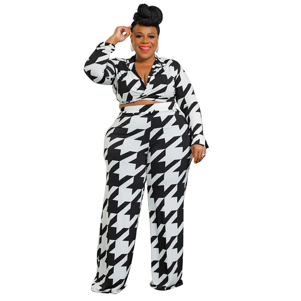 Straight Pants Suit and Wrap V-neck 2 Piece Set Outfit