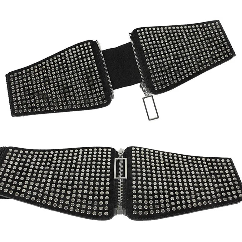Black Wide Waistband Zipper Waist Belt