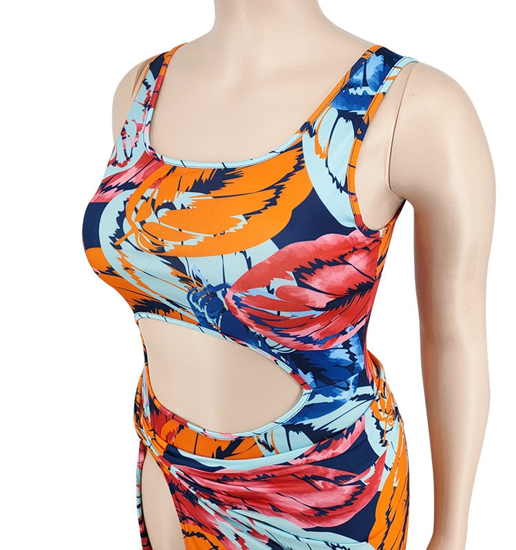 Plus Size Women Swimsuit Leaf Print