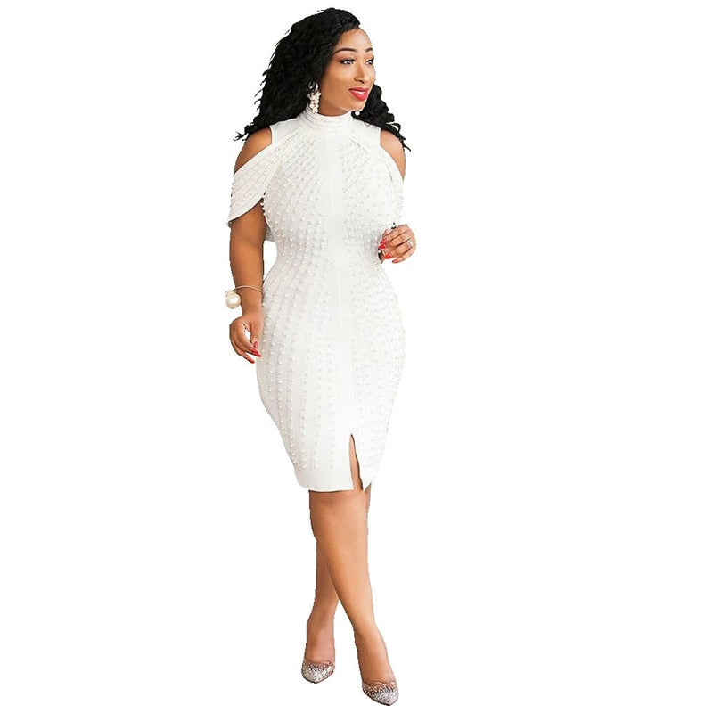 White Sexy Dresses Sleeveless Turtleneck High Waist Plus Size