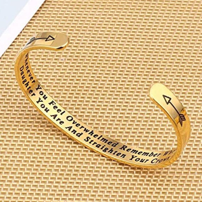 Whenever You Feel Overwhelmed Remember Whose Straighten Your Crown Bracelet, Engraved Inspirational Bangle Gift for Mom Daughter