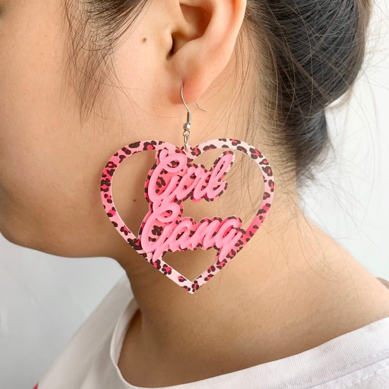 Heart Shape Pendant Acrylic Dangle Earrings