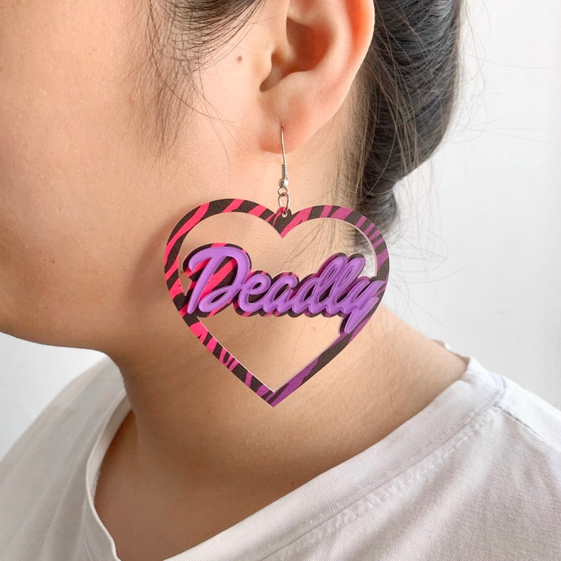 Heart Shape Pendant Acrylic Dangle Earrings