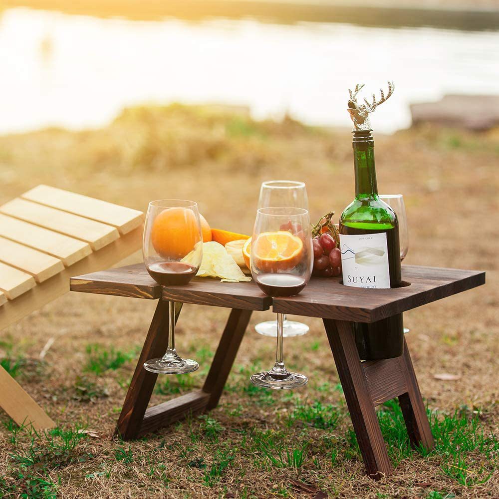 Portable Outdoor Folding Picnic Table  Wine Glass Rack