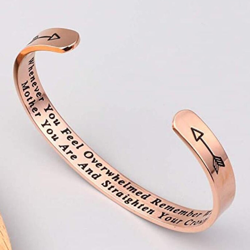 Whenever You Feel Overwhelmed Remember Whose Straighten Your Crown Bracelet, Engraved Inspirational Bangle Gift for Mom Daughter