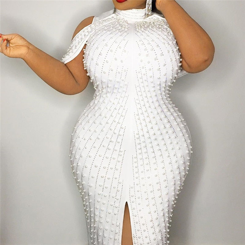 White Sexy Dresses Sleeveless Turtleneck High Waist Plus Size