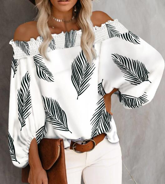 Off Shoulder Stripe Print Long Sleeve Top Slash Neck Blouse Fashion Loose Summer Casual Tops Sexy Strapless