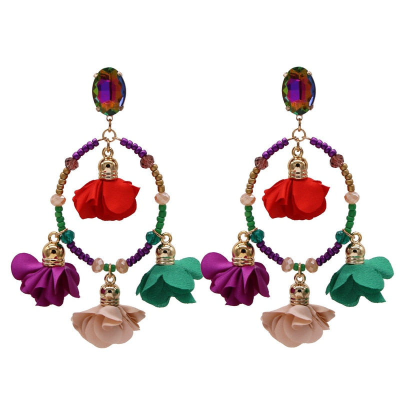 Bohemia Big Pendant Earrings Beautiful For Women Flower Tassel Earrings Wedding Earrings Statement Female Jewelry 2023 Bijoux