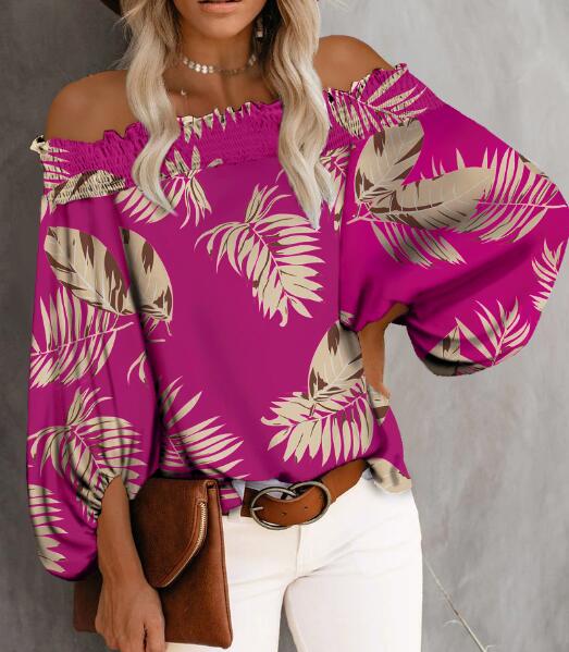 Off Shoulder Stripe Print Long Sleeve Top Slash Neck Blouse Fashion Loose Summer Casual Tops Sexy Strapless