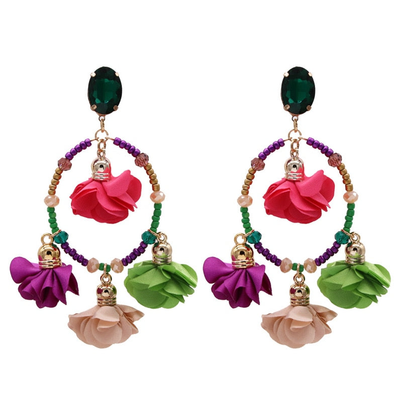 Bohemia Big Pendant Earrings Beautiful For Women Flower Tassel Earrings Wedding Earrings Statement Female Jewelry 2023 Bijoux