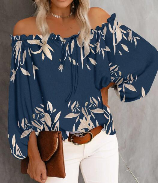 Off Shoulder Stripe Print Long Sleeve Top Slash Neck Blouse Fashion Loose Summer Casual Tops Sexy Strapless