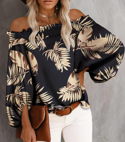 Off Shoulder Stripe Print Long Sleeve Top Slash Neck Blouse Fashion Loose Summer Casual Tops Sexy Strapless