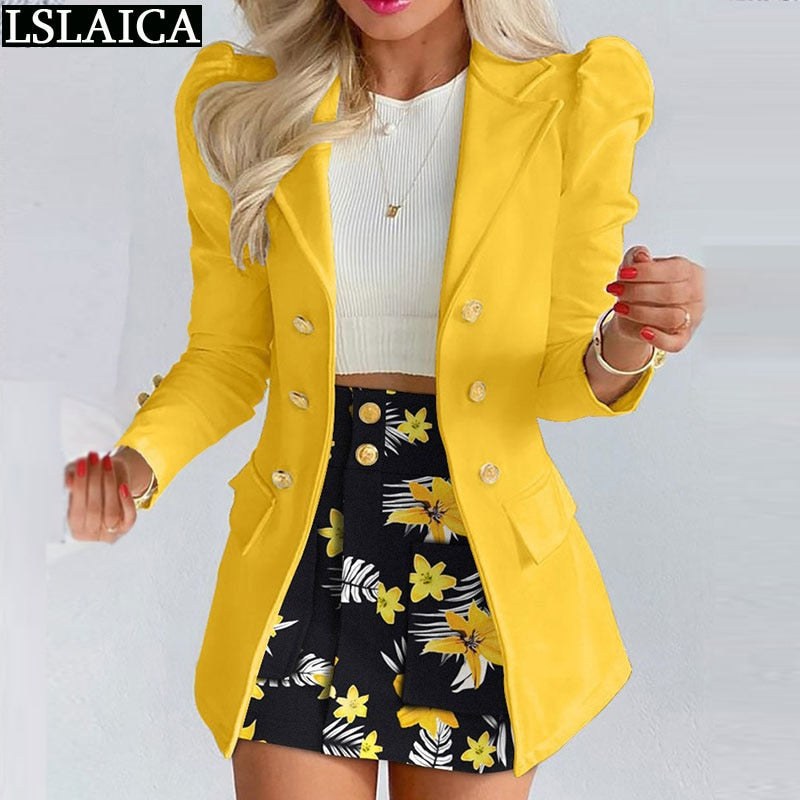 Office Wear 2pc Set  Blazer Top High Waist Mini Skirts