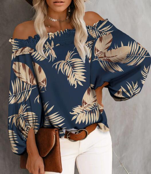 Off Shoulder Stripe Print Long Sleeve Top Slash Neck Blouse Fashion Loose Summer Casual Tops Sexy Strapless