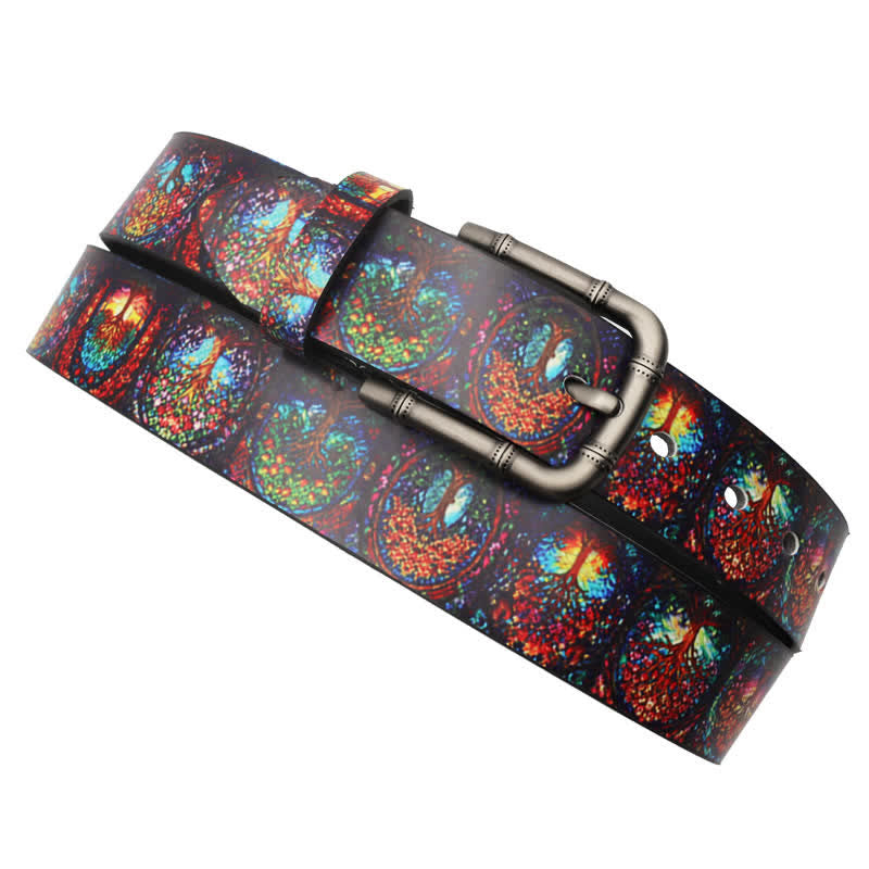 Street Style Colorful Trees Printed Leather Belt