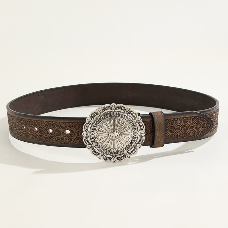 Western Carving Concho Buckle Embossed Leather Belt