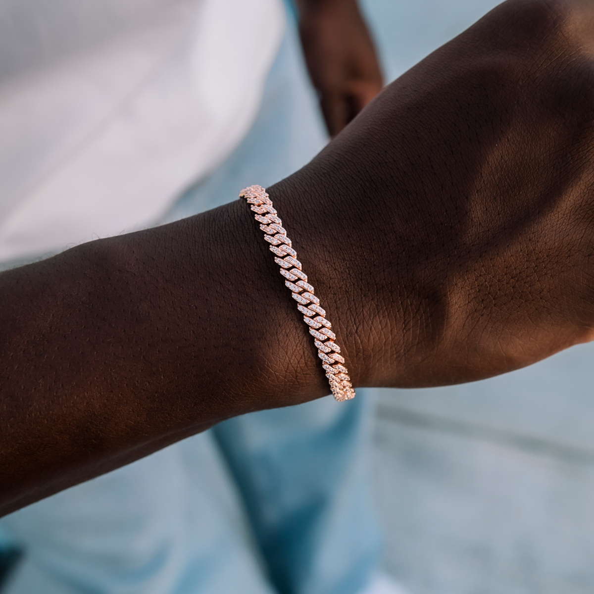 Micro Diamond Prong Cuban Chain + Bracelet in Rose Gold- 6mm