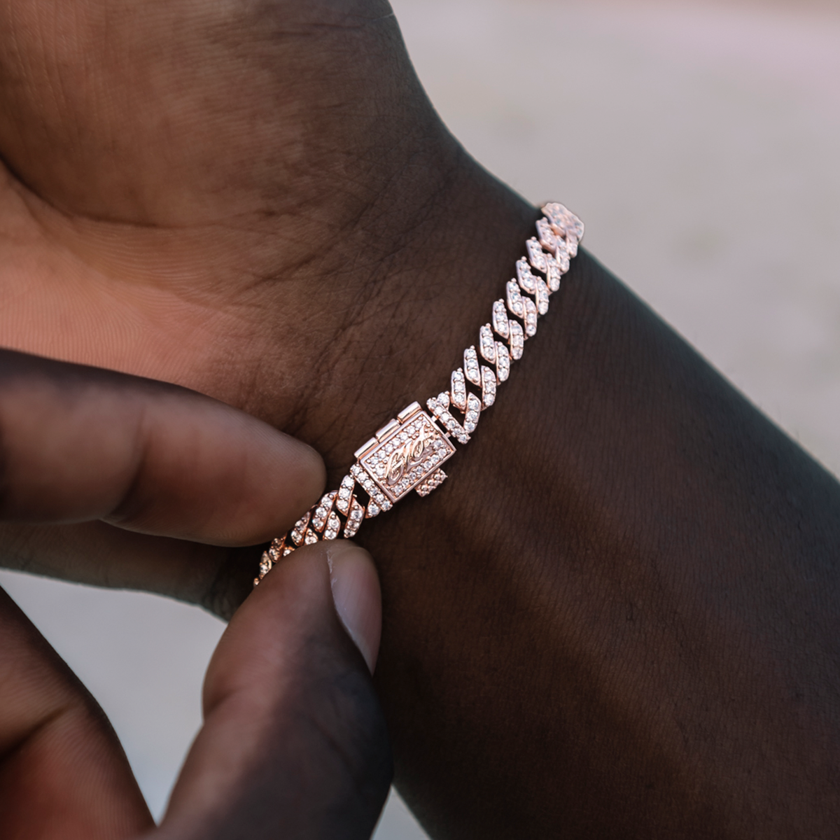 Micro Diamond Prong Cuban Chain + Bracelet in Rose Gold- 6mm