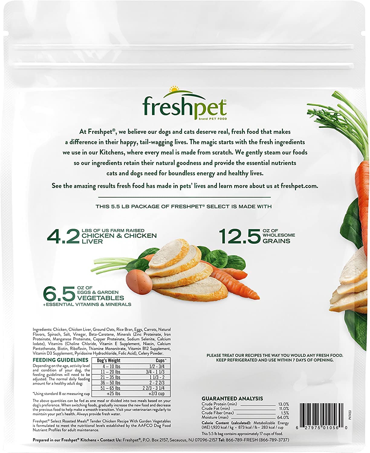 Freshpet Healthy & Natural Dog Food, Fresh Chicken Recipe, 5.5lb